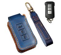 ontto Leather Car key case fit for Mitsubishi Outlander PHEV Delica D5 Pajero Eclipse Cross for NISSAN DAYZ B21W ROOX B21A Smart Key Fob Cover Keyring Accessories key shell bag holder keychain Blue