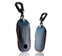 ontto Leather Car Key Case fit for Porsche 911 Carrera Turbo S Boxster Cayenne Cayman Macan Panamera key fob cover keyring Remote Key holder Keychain key shel lKey Protective Accessories Blue