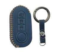 ontto Leather Car Key fob Cover Fit for Fiat 500 500X Grande Punto Panda Bravo Doblo for Jumper Dodge RAM Flip Smart Key case keyring Shell Key holder keychain protector Accessories Blue C