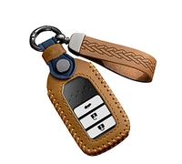 ontto Leather Car key fob cover fit for Honda Vezel Civic Jazz Accord Hybrid BRV HRV Fit 2/3/4/5/6/7 buttons Keychain Keyring Accessories key bag key holder key shell Protector Brown A