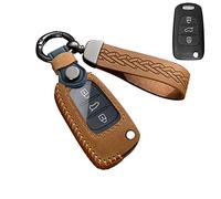 ontto Leather Car key fob cover fit for Hyundai i10 i20 i30 ix20 ix35 Kia Ceed Soul Sportage Rio Venga flip key case Keychain Keyring Accessories key bag key holder key shell Protector Brown B