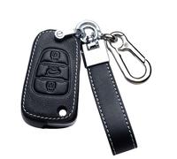 ontto Leather Car Key fob Cover fit for Hyundai I20 I30 Ix20 Ix25 Ix35 Elantra Accent KIA Sportage Rio 3 Soul Optima Ceed Flip key case Key Holder shell keychain Keyring protector Accessories Black D