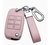 ontto Leather Car Key fob Cover fit for KIA Rio 3 K2 Ceed Cerato K3 K5 Sorento Sportage Soul K4 Picanto Optima Forte Stinger Flip key case Key Holder shell bag keychain Keyring Accessories Pink C