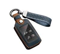 ontto Leather Car key fob cover fit for Land Rover Defender Discovery Sport New Range Rover Evoque Sport Velar Jaguar E-Pace I-Pace Keychain Keyring key bag key holder Protector Accessories Blue B