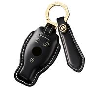 ontto Leather Car Key fob Cover Fit for Mercedes Benz A B R G Class GLK GLA GLC GLR W204 W210 W176 W202 W463 keyless entry 3 buttons Shell Cordovan Smart key holder Case keychain accessories Black