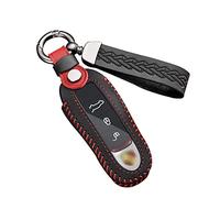 ontto Leather Car key fob cover fit for Porsche 911 Carrera GT Turbo S Boxster Cayenne Cayman Macan Panamera Keychain Keyring Accessories key bag key holder Protector Black A