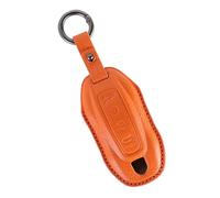 ontto Leather Car Key fob Cover Fit for Porsche Macan 4 EV Electric 2024 2025 2026 Smart Key case keyring Shell Key holder keychain Accessories Orange