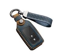 ontto Leather Car key fob cover fit for Toyota Auris Camry RAV4 Avalon Yaris Verso Land Cruiser 2012-2018 2/3/4 buttons Keychain Keyring Accessories key bag key holder key shell Protector Blue