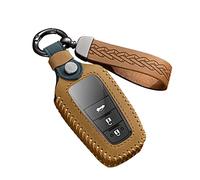ontto Leather Car key fob cover fit for Toyota Camry RAV4 Avalon C-HR Prius Corolla 2016-2020 2/3/4 buttons Keychain Keyring Accessories key bag key holder key shell Protector Brown B