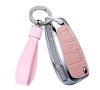 ontto Leather Car Key Fob Cover Keyring Fit For Audi A1 A3 A6 A6L Q2 Q3 Q7 TTS R8 S6 RS3 Flip key Case Box keychain Smart Key Shell Key Holder Accessories Protector 3 button Pink