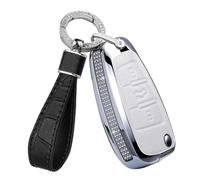 ontto Leather Car Key Fob Cover Keyring Fit For Audi A1 A3 A6 A6L Q2 Q3 Q7 TTS R8 S6 RS3 Flip key Case Box keychain Smart Key Shell Key Holder Accessories Protector 3 button White