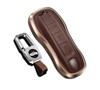 ontto Leather Car Key Fob Cover Keyring for Porsche Cayenne 9YA Panamera 971 Porsche 911 Carrera Taycan Accessories accessories Alu Alloy Key Case keychain key Holder Brown
