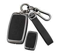 ontto Leather Car Key Fob Cover Metal Key Fob Cover for LR2 LR4 Freelander2 Discovery for Range Rover Sport Evoque Velar, Black, M