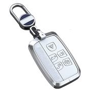 ontto Leather Key Fob Cover Keyring fit for Land Rover Discovery 4 Sport Range Rover Evoque Sport Velar Jaguar F-Pace F-Type XJ XF XE accessories Alloy Key Case shell Holder bag keychain White A