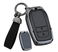 ontto Leather Key Fob Cover Keyring fit for Toyota Harrier Hilux Land Cruiser 200 Series Mirai Mark X 250G Yaris Cross Zinc Alloy Smart Key Case shell key Holder keychain Accessories 2 buttons Black