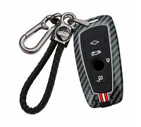 ontto Luminous Car Key Cover fit for BMW 1 3 4 5 6 7 Series F20 F30 F32 F07 F12 F02 F25 F26 Carbon Fiber Metal Key Fob Holder Case Keychain Keyring Shell Accessories 4 buttons-Red White A2