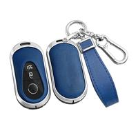 ontto Metal Car Key fob Cover Fit for Mercedes Benz C S Class W206 W223 S350 C260 C300 S400 S450 S500 fit for Maybach Smart Leather Key case Shell key holder keyring keychain accessories Silver-blue