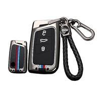 ontto Metal Car key fob cover Fit for VW Passat B8 Magotan B5 for Skoda Superb A7 Kodiaq Seat Flip key case keyring Key Shell Holder bag keychain protector Accessories Black C