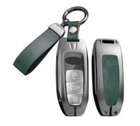 ontto Metal Leather Car Key Fob Cover Fit for Audi A3 A6 A7 A8 A8L E-Tron Q7 Q8 RS6 RS7 S3 S6 S7 SQ7 SQ8 2018 up 3 buttons Key Holder case keyring Shell bag keychain auto accessories Green 2