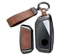 ontto Metal Leather Car Key Fob Cover Fit for BMW I7 X7 G07 LCI IX I20 X1 U11 7 Series G70 G09 XM U06 G81 M3 Energy 2023 2024 Key Holder case keyring Shell bag keychain accessories Brown 2