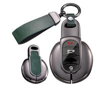 ontto Metal Leather Car Key Fob Cover Fit for BMW mini Cooper Clubman Countryman JCW F54 F55 F56 F57 F60 2014-2024 Smart Key Holder case keyring Shell bag keychain auto accessories 3/4 buttons Green 2