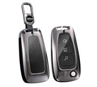 ontto Metal Leather Car Key fob Cover fit for Ford Transit Custom Focus Fiesta Galaxy Mondeo MK8 Connect flip Key Holder case 3 Buttons keyring Shell keychain accessories Black 1
