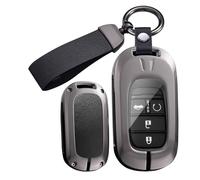 ontto Metal Leather Car Key Fob Cover Fit for Honda 2022-2025 Accord Civic HR-V CR-V Pilot Sport SI EX EX-L Touring Key Holder case keyring Shell bag keychain auto styling accessories Black 2