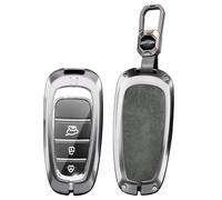 ontto Metal Leather Car Key fob Cover fit for Hyundai Tucson IONIQ 5 Santa Fe Nexo Sonata Palisade Santa Cruz 2021-2024 Key Holder case 3/4/5/6/7/8 buttons keyring Shell keychain accessories Grey 1