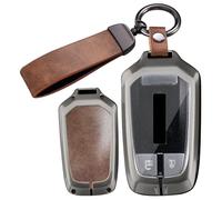 ontto Metal Leather Car Key fob Cover fit for Isuzu D-MAX MUX Truck DMAX 2015 2016 2017 2018 2019 2020 Key Holder case keyring Shell keychain car styling accessories Brown 2