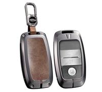 ontto Metal Leather Car Key Fob Cover fit for Kia Sportage Rio Niro Sorento Forte Ceed Picanto GT Line X-line Soul K3 Key Holder case keyring Shell bag keychain accessories 3/4 buttons Brown 1