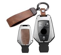 ontto Metal Leather Car Key Fob Cover Fit for Mercedes Benz A C E S Class GLA CLA GLK GLC CLS W204 W463 W176 W251 W205 AMG Smart Key holder case keyring Shell bag keychain auto accessories Brown A