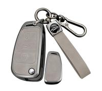 ontto Metal Leather Key Fob Cover Fit for Audi A1 A3 A4 A5 A6 A6L A8 Q2 Q3 Q5 Q7 TT TTS R8 flip Smart Key Shell case keyring Key holder keychain accessories 3 buttons Grey A