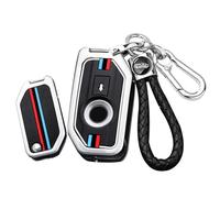 ontto Motorcycle Key Fob Cover Fit for BMW Metal Frame Car Key Case Soft Silicone Key Holder, Black, Black