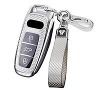ontto Remote Car Key Fob Cover Case fit for Audi A3 A7 A8L E-Tron S6 RS6 RS7 Q7 SQ7 Q8 SQ8 A6L A8L TPU Carbon fiber pattern Key Holder shell Keychain keyring protector accessories Silver