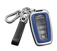 ontto Smart Remote Key Fob Jacket Anti-Scratched Key Protector Leather Car Key Cover Metal Key Holder Fit for Toyota Camry CH-R CHR Prius RAV4 86 Corolla Yaris Land Cruiser Key Remote Blue