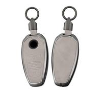 ontto Solid Key Fob Holder for Volkswagen Touareg 2010 2011, Metal and Leather Car Key Fob Cover for VW Touareg 2012 2013, Short Keychain, Grey, Medium