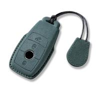 ontto Suede Car Key fob Cover Fit for Mercedes A C E S G Class GLC CLE CLA GLB GLS W177 W205 W213 W222 X167 AMG Leather Smart Key case keyring Shell Key holder keychain styling Accessories Green 2