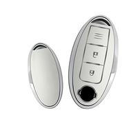 ontto TPU Car key case cover Fit For Nissan Micra Xtrail Qashqai Juke Duke Murano Kicks Tiida Pathfinder 3 buttons keyless entry smart Key Shell Holder bag keychain keyring Accessories White B