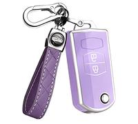 ontto TPU Car key fob cover case Fit for Mazda 3 5 6 M6 RX8 MX5 CX5 Flip Folding Key Shell 2 buttons Remote key Holder bag keychain keyring Accessories Light-Purple B