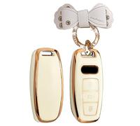 ontto TPU Car key fob cover Fit for Audi A4 A6L A7 A8 A8L E-tron GT Q8 C8 2019 2020 keyless entry 3 buttons Key case Shell keyring Key Holder bag keychain key protector Accessories Beige