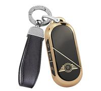 ontto TPU Car key fob cover Fit for BMW Mini Cooper Countryman One 2023 2024 keyring Smart Key Case shell Key Holder bag keychain key protector Accessories 4 Buttons Black A