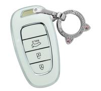 ontto TPU Car key fob cover Fit for Hyundai Tucson NX4 Sonata Santa Fe Nexo prime 2019-2023 3 buttons smart Key Case Shell Holder bag keychain keyring Protective decoration Accessories White A