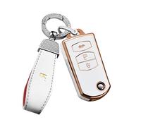 ontto TPU Car key fob cover Fit for Mazda 3 Mazda 5 Mazda 6 RX7 RX8 BT50 MPS SP23 CX7 CX9 Flip Key case Smart Key bag Shell Holder keyring keychain Protector Accessories 3 buttons Beige