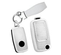 ontto TPU Car key fob cover fit for VW Volkswagen Golf MK6 Tiguan Jetta Polo UP! Passat B7 Scirocco Touran Eos 2008-2018 Flip key case holder keychain shell keyring accessories 3 buttons White 2