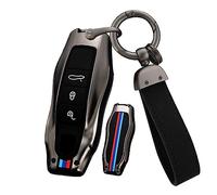 ontto Zinc alloy Car key fob cover case Fit for Porsche 718 Cayenne Panamera 911 Macan Taycan Cayman Boxster keyring Silicone Key Shell Holder bag keychain Accessories 3 button Black