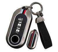 ontto Zinc alloy Car key fob cover Fit for Fiat 500 500C 500L 500X Panda Punto Lancia Ypslon Delta Grande Bravo Flip key case keyring Silicone Key Shell Holder bag keychain Accessories Black A