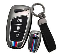 ontto Zinc alloy Car key fob cover Fit for Hyundai Santa Fe Sport Ix45 Equus Genesis G80 Grandeur Azera 2013-2016 keyring Remote Key Case Shell Holder bag keychain Accessories 3 button Black