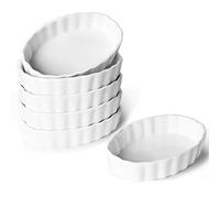 ONTUBE 4 oz Small Ramekins -Porcelain Oval Shape Ramekins for Creme Brulee Dishes,Dipping Sauces,Baking Pudding Cups, Souffle Dish,Oven Safe,Set of 6, White