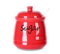 ONTUBE Ceramic Sugar Bowl with Lid and Spoon 12oz (Red)