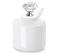 ONTUBE Porcelain Sugar Bowl with Crystal Lid and Spoon 8oz, White (Crystal silver)